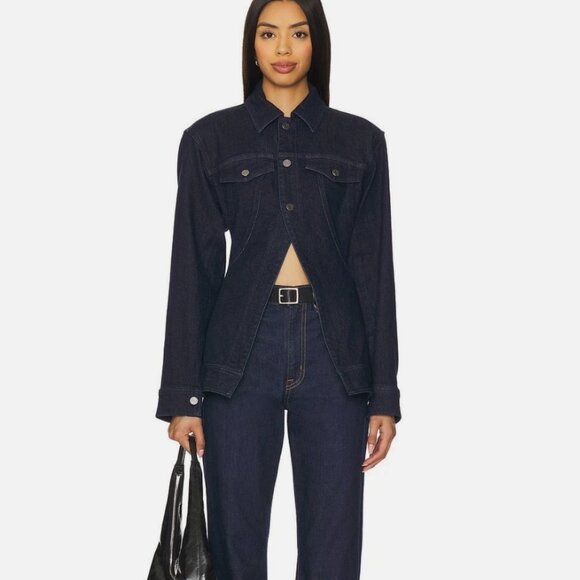 AFRM Revolve The Peplum Denim Jacket Midnight Rinse Wash XS NWT - Picture 1 of 5